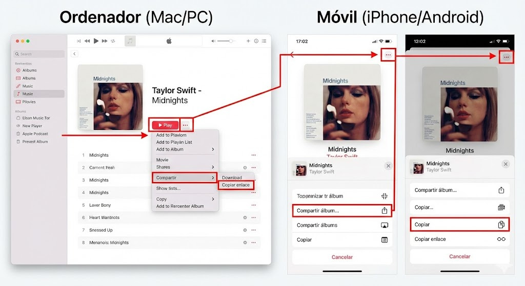 Cómo copiar el enlace de Apple Music en PC y móvil