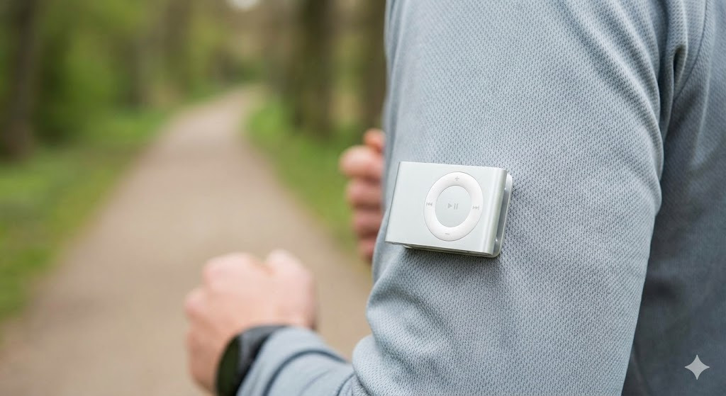 iPod Shuffle enganchado en la manga de un corredor