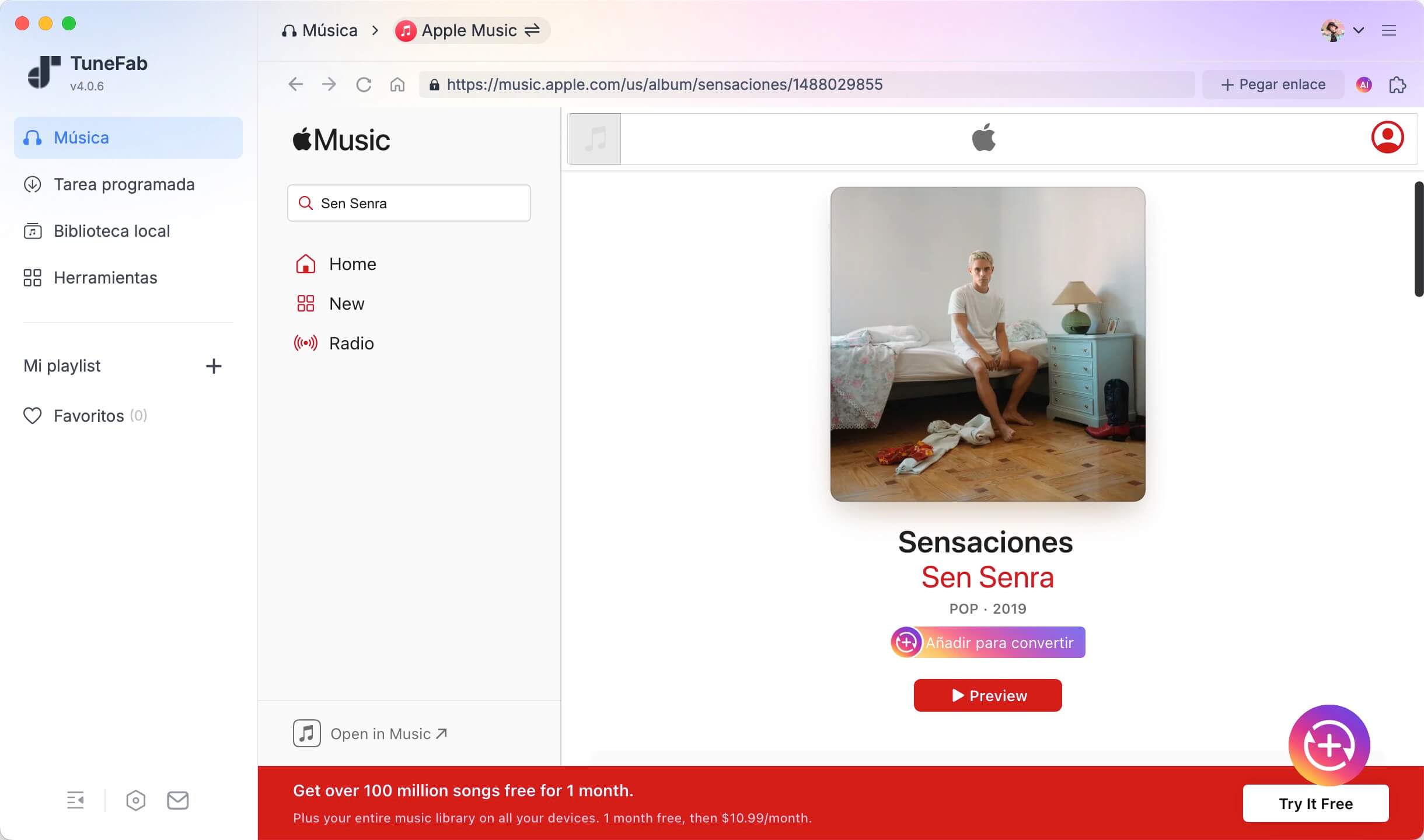 Interfaz de álbum en Apple Music