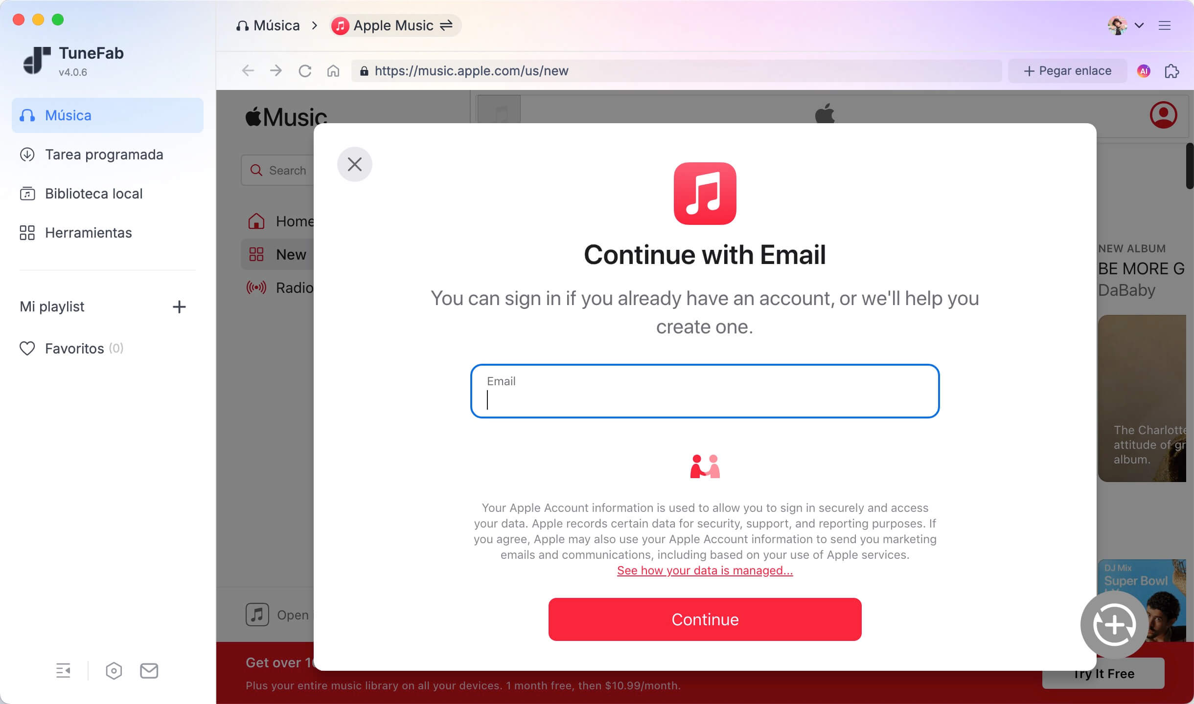 Inicio de sesión con Apple ID en Apple Music