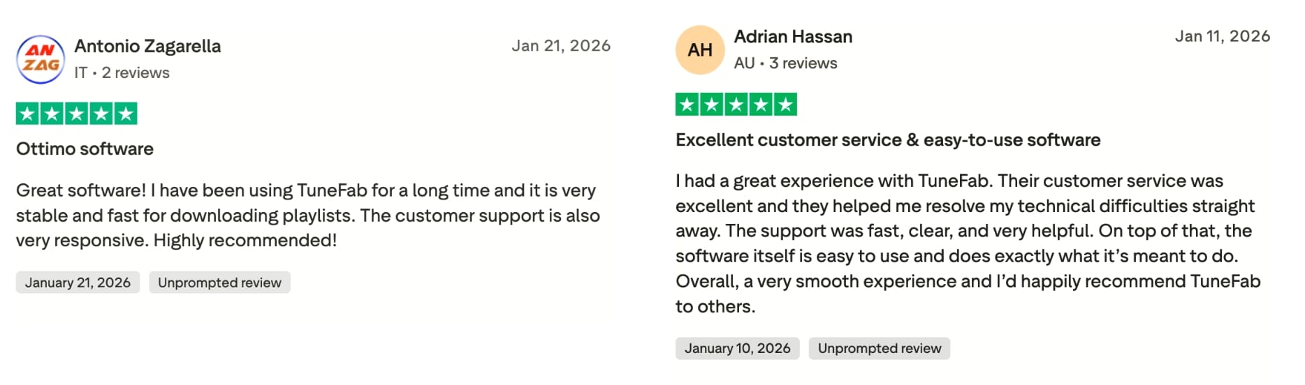 Opiniones de usuarios sobre TuneFab en Trustpilot