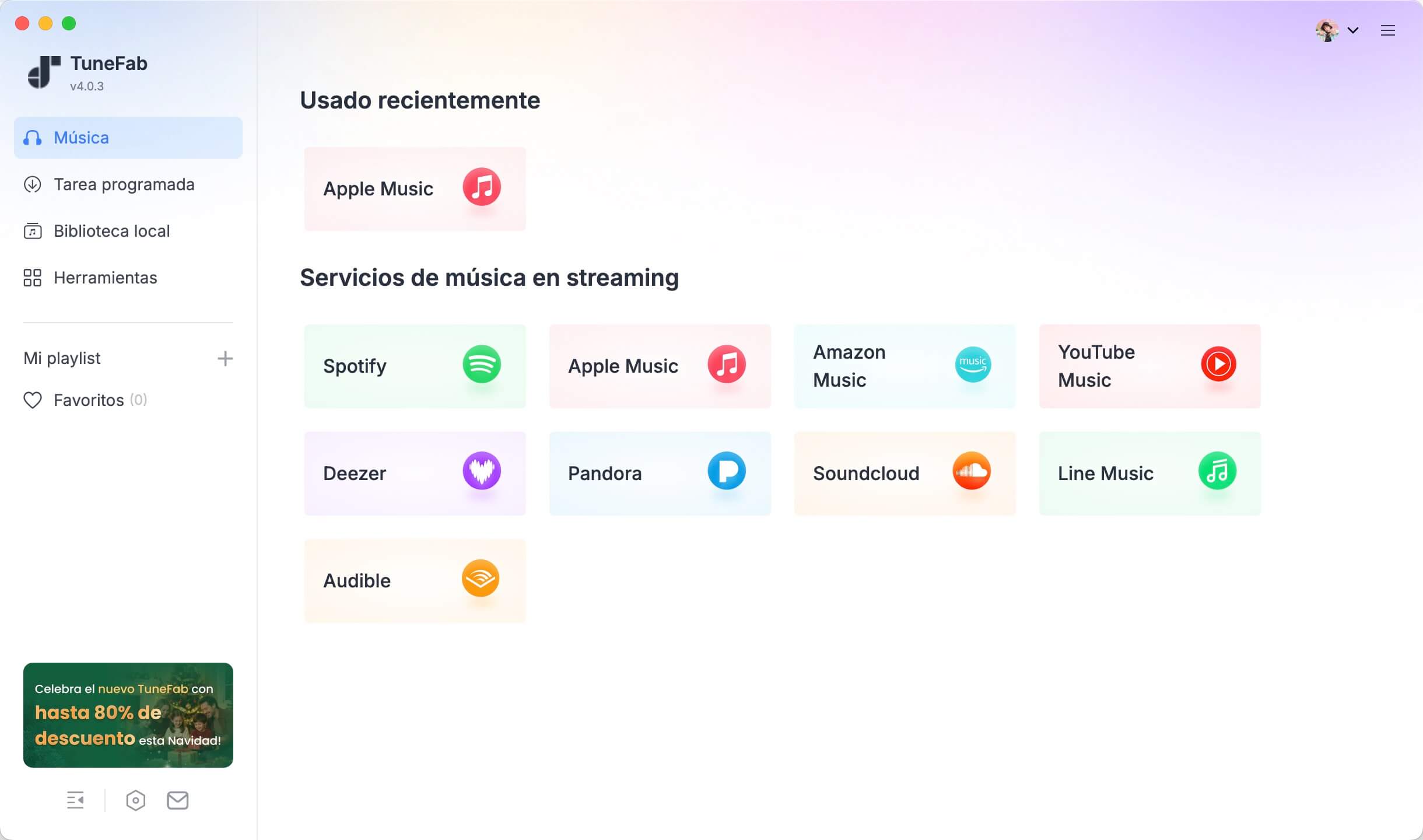 Servicios de música en streaming compatibles con TuneFab como Apple Music y Spotify