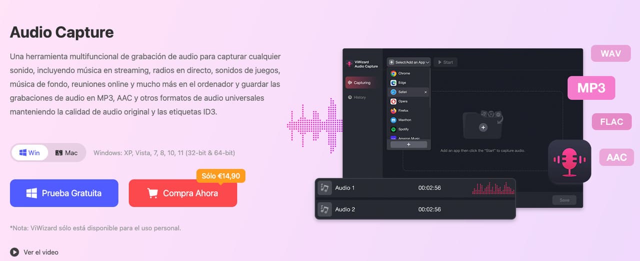 Herramienta de grabación de audio en ordenador
